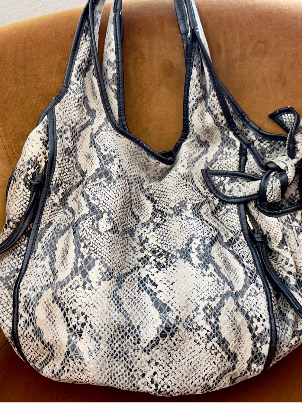 Kooba Black and Cream Python-Print Shoulder Bag